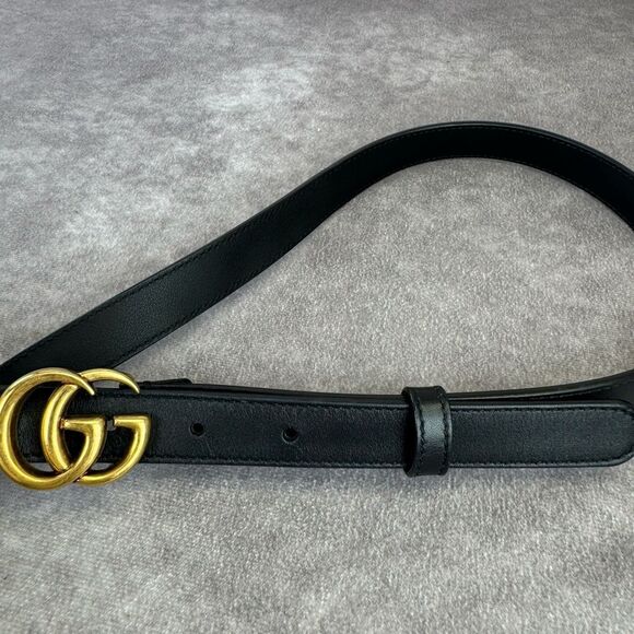 Authentic Gucci Black Leather Slim GG Marmont Belt 409417 80/32 - Picture 5 of 10